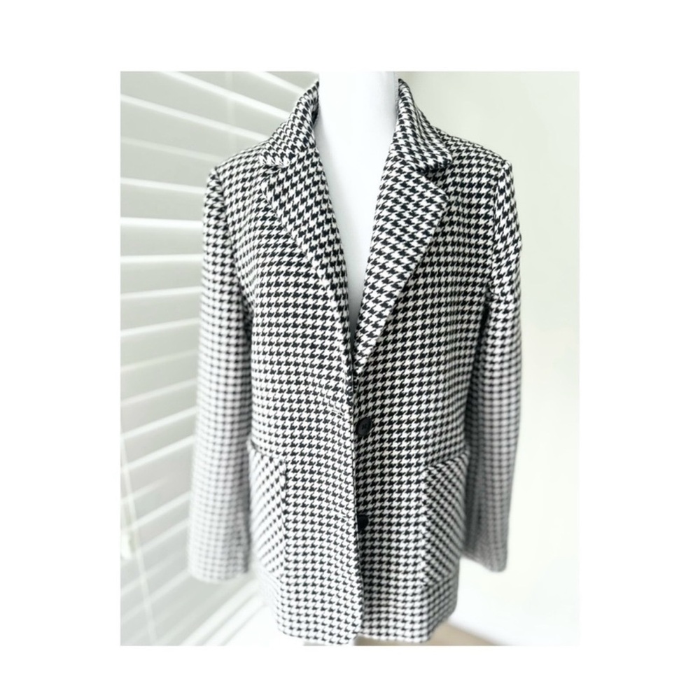 Commense Black & White Houndstooth Single-Breasted Blazer